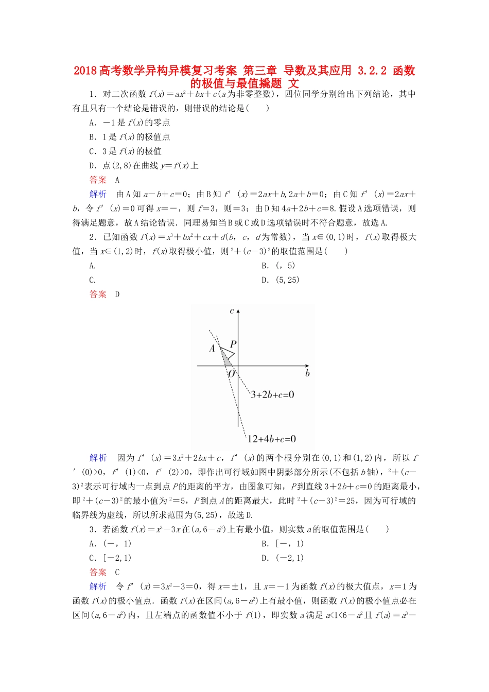 高考数学异构异模复习 第三章 导数及其应用 3.2.2 函数的极值与最值撬题 文-人教版高三全册数学试题_第1页