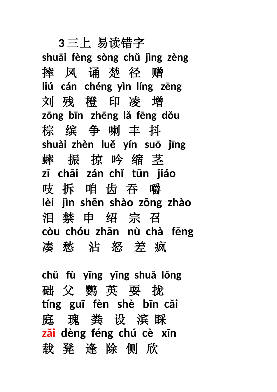 部编版三年级上册易读错的字_第1页