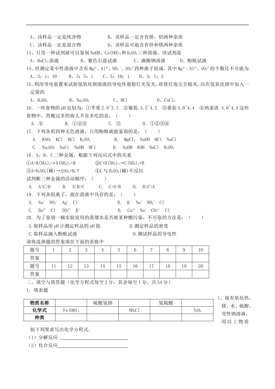 河南省洛阳市第二外国语学校九年级化学-酸碱盐试题_第2页