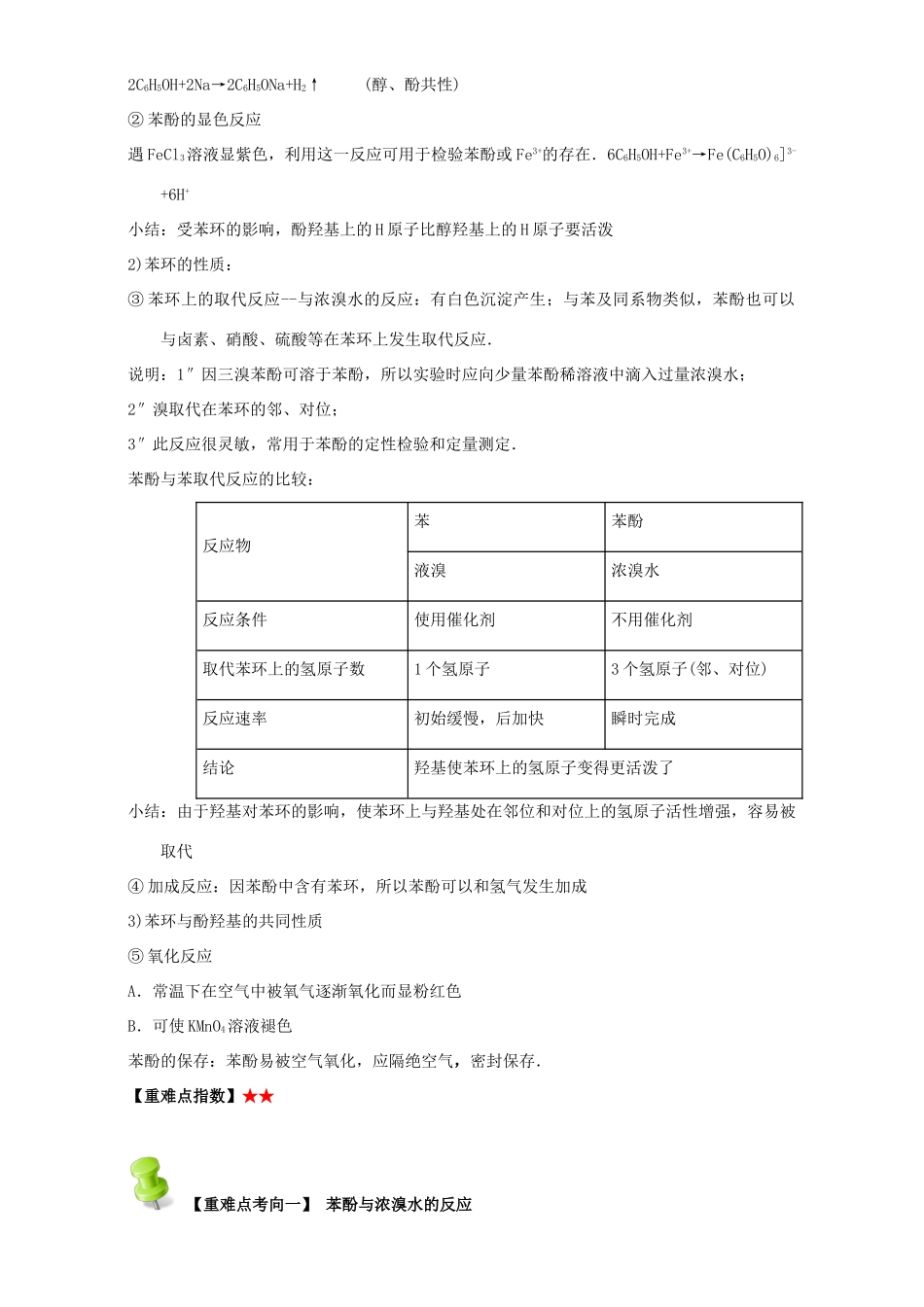 高中化学 第三章 烃的含氧衍生物 重难点三 苯酚的化学性质（含解析）新人教版选修5-新人教版高二选修5化学试题_第2页