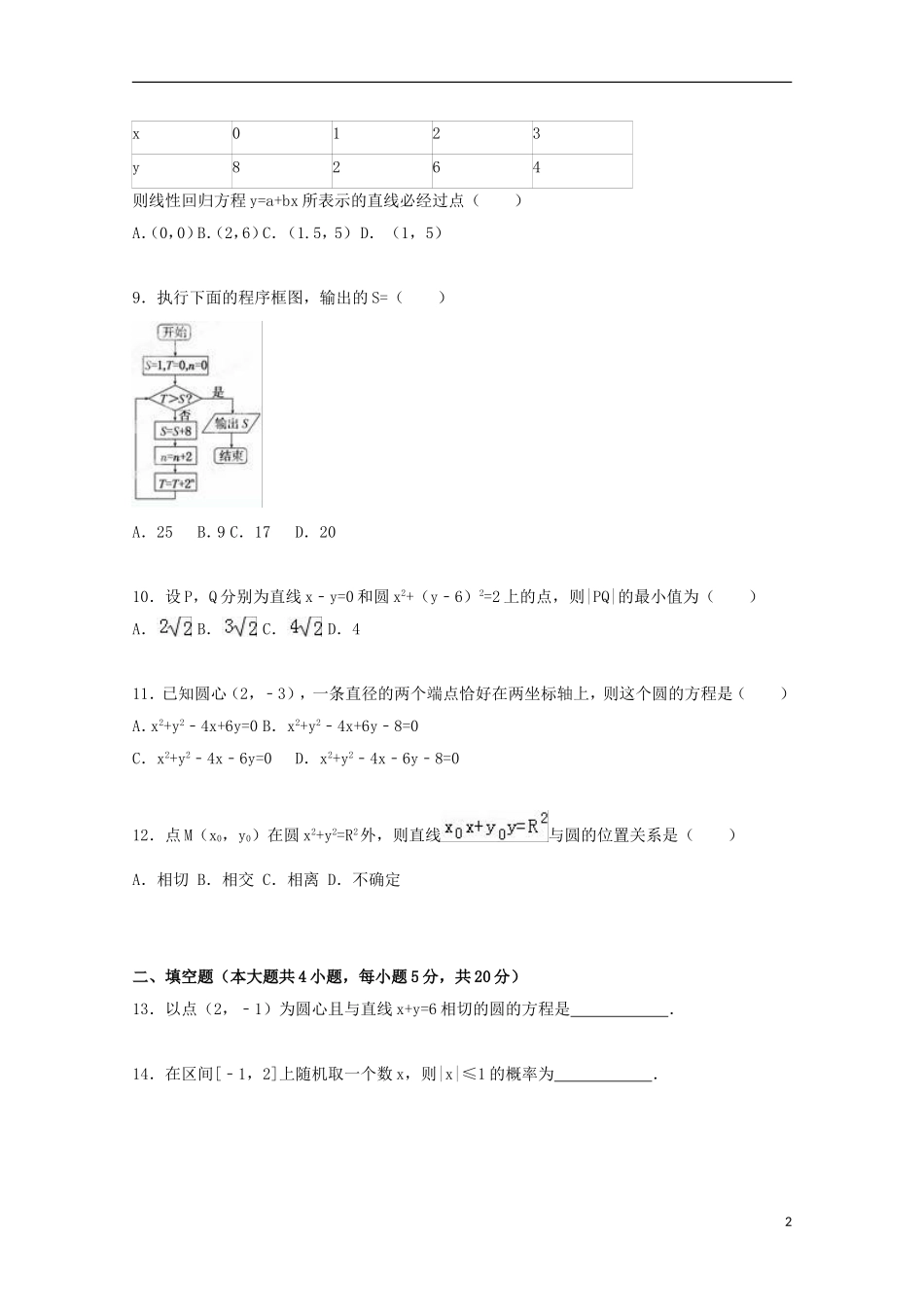 黑龙江省双鸭山市友谊县红兴隆管理局一中高二数学上学期期中试卷（含解析）-人教版高二全册数学试题_第2页