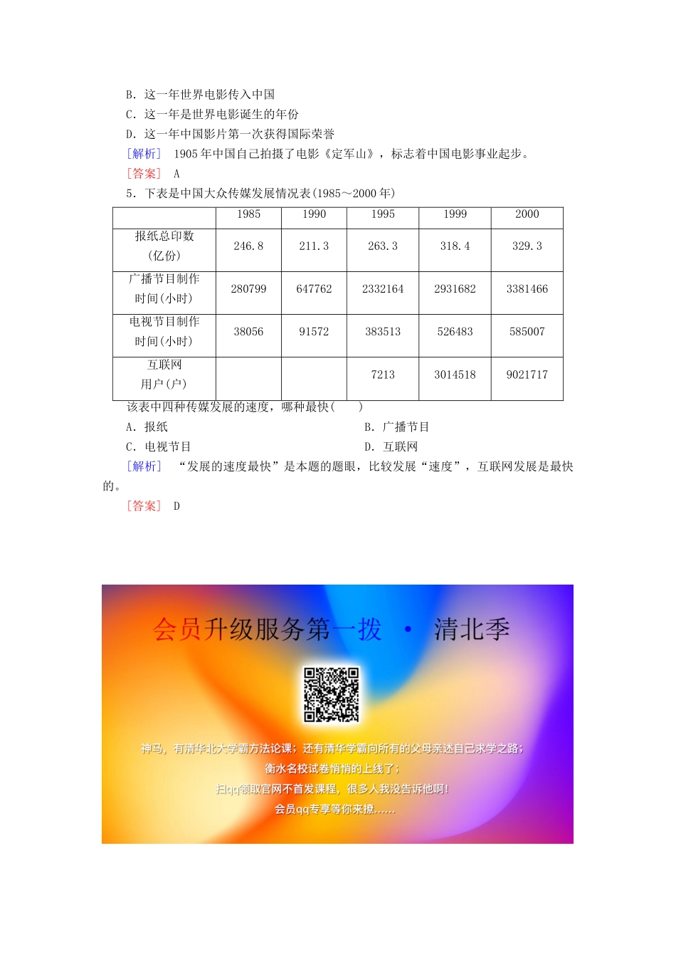 高中历史 第五单元 中国近现代社会生活的变迁 第16课 大众传媒的变迁练习 新人教版必修2-新人教版高一必修2历史试题_第2页