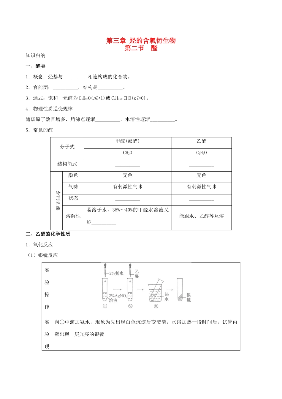 高中化学 第三章 烃的含氧衍生物 第二节 醛练习 新人教版选修5-新人教版高二选修5化学试题_第1页