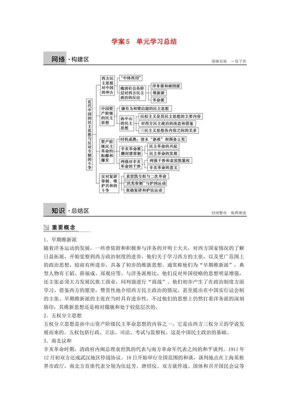 高中历史 第六单元 近代中国的民主思想与反对专制的斗争学案 新人教版选修2-新人教版高二选修2历史学案_第1页