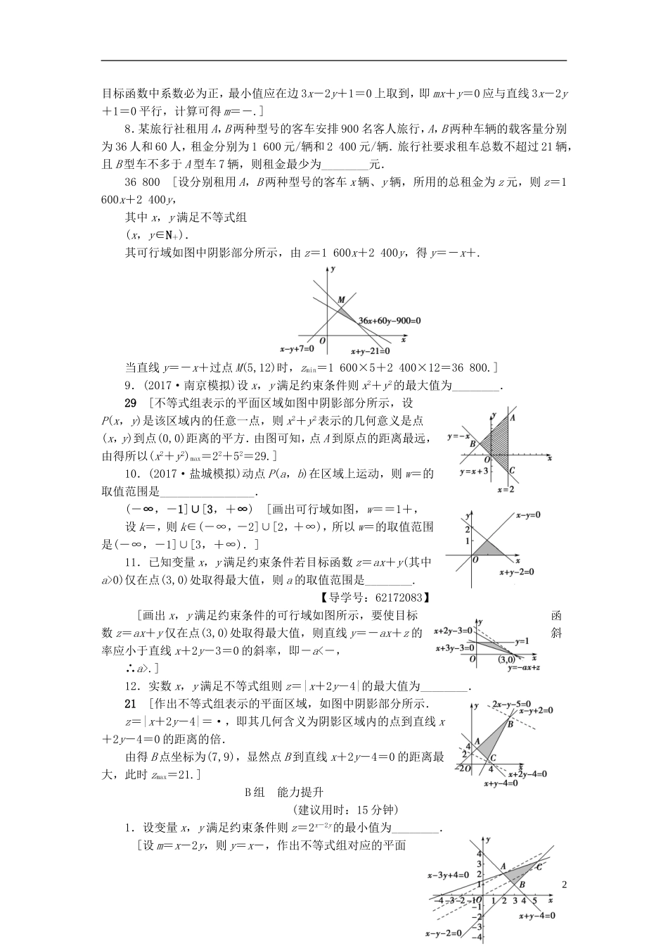 （江苏专用）高考数学一轮复习 第三章 不等式 第14课 二元一次不等式(组)与简单的线性规划问题课时分层训练-人教版高三全册数学试题_第2页