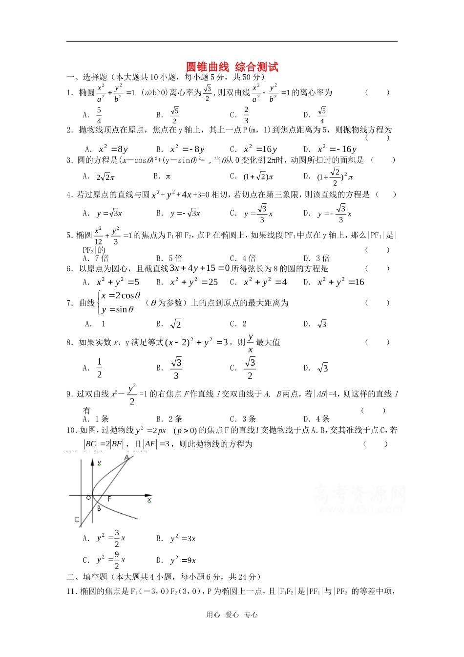 高二数学下 第12章《圆锥曲线》测试 沪教版_第1页