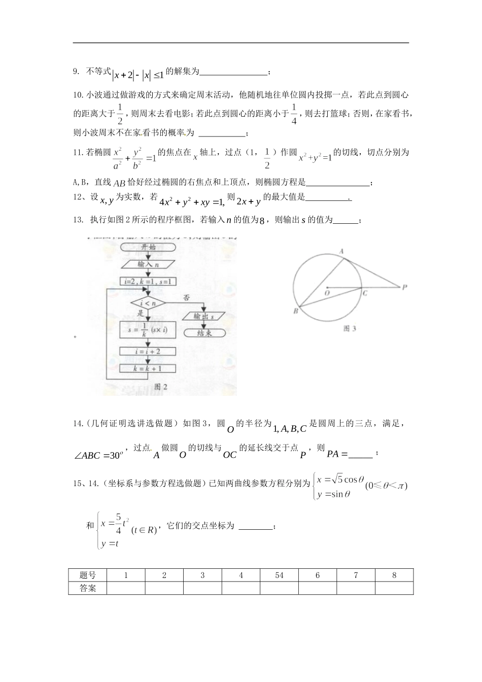 广东省深圳市松岗中学2013届高三数学-选择题填空题限时训练(9)理_第2页