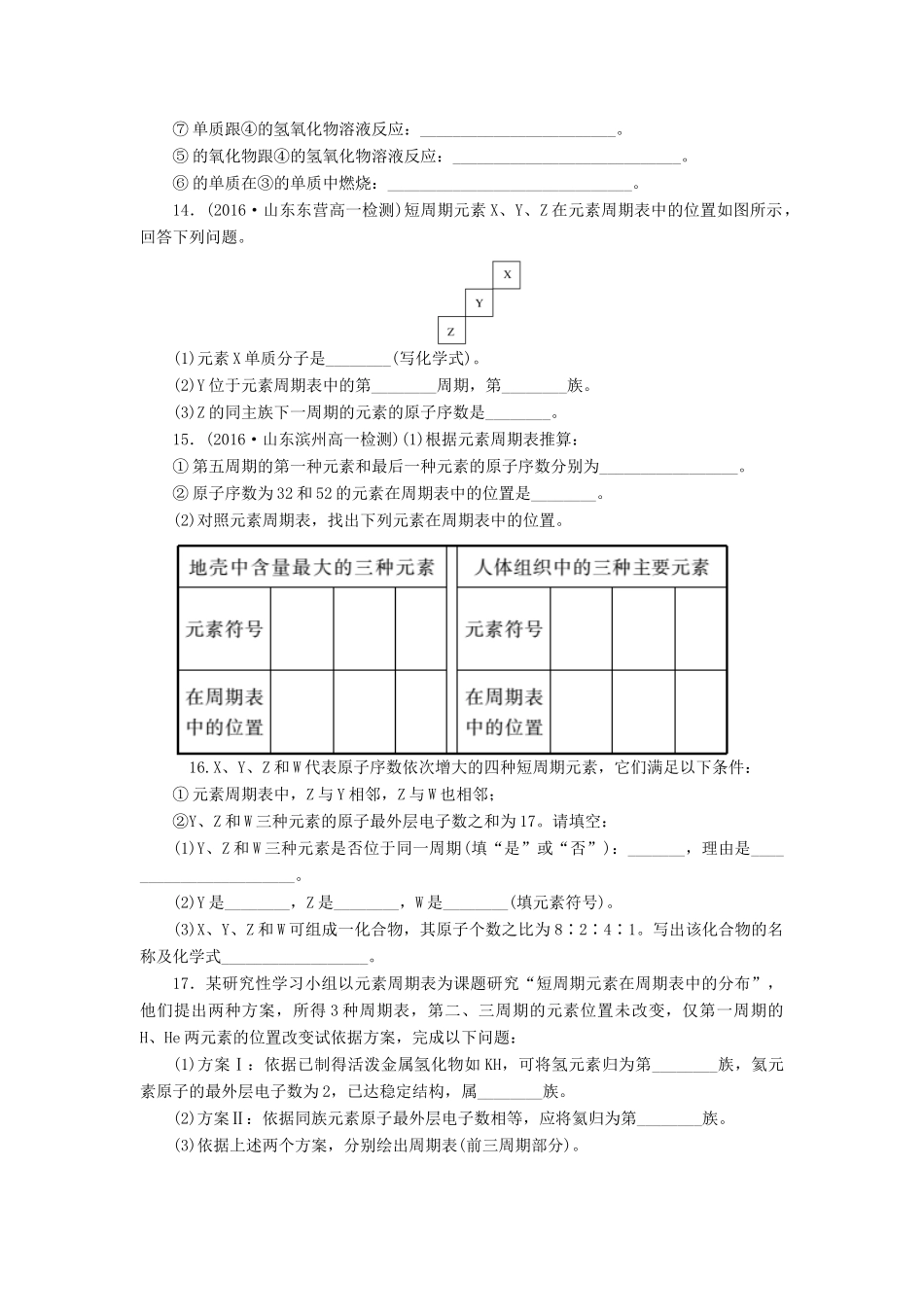高中化学 课下能力提升（一）元素周期表精练（含解析）新人教版必修2-新人教版高一必修2化学试题_第3页