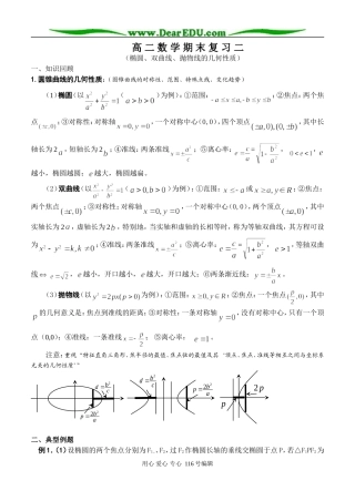 圆锥曲线期末复习（二）