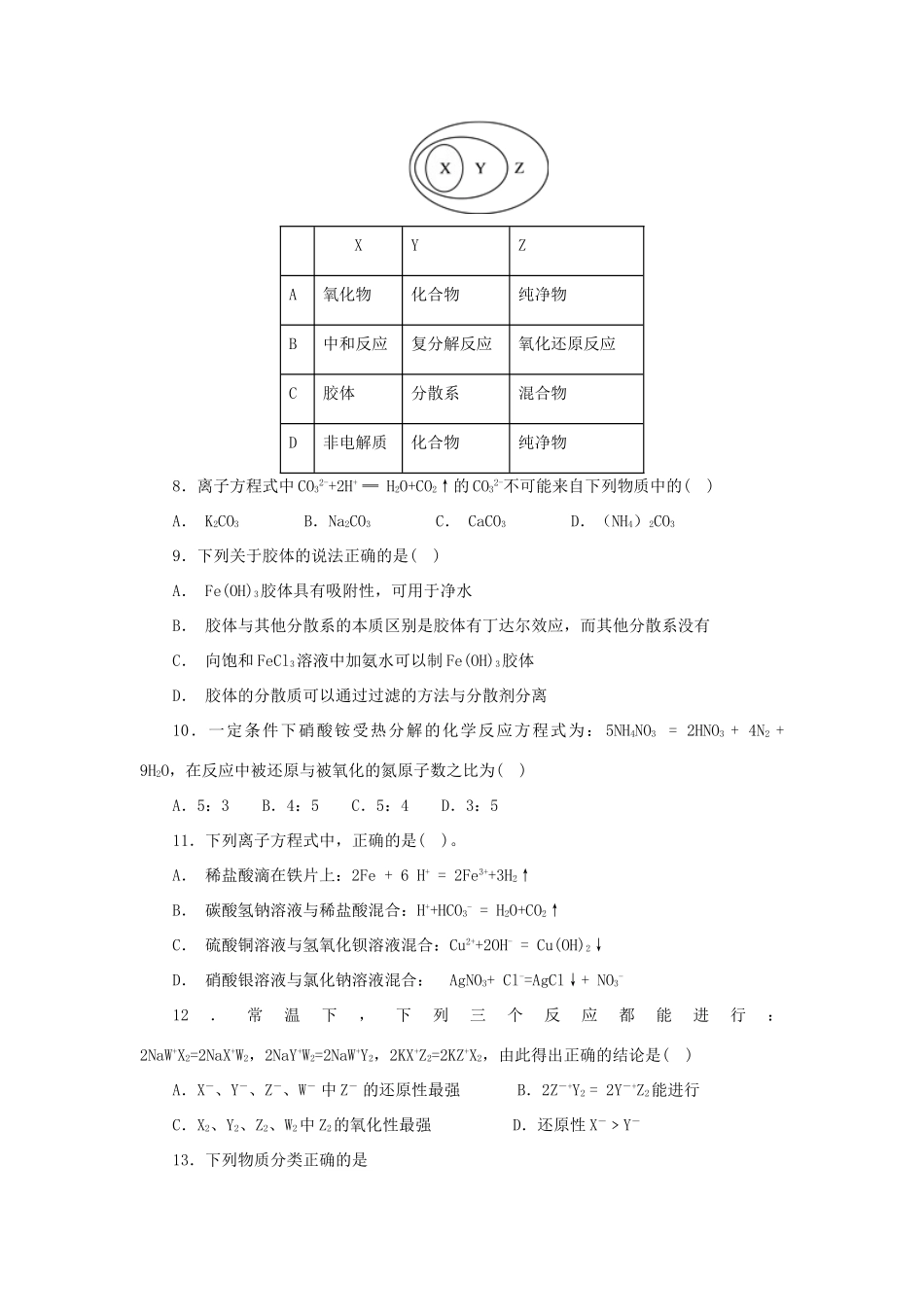 高中化学 第二章 化学物质及其变化单元测试题 新人教版必修1-新人教版高一必修1化学试题_第2页