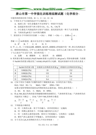 唐山市第一中学高三化学强化训练理综测试题