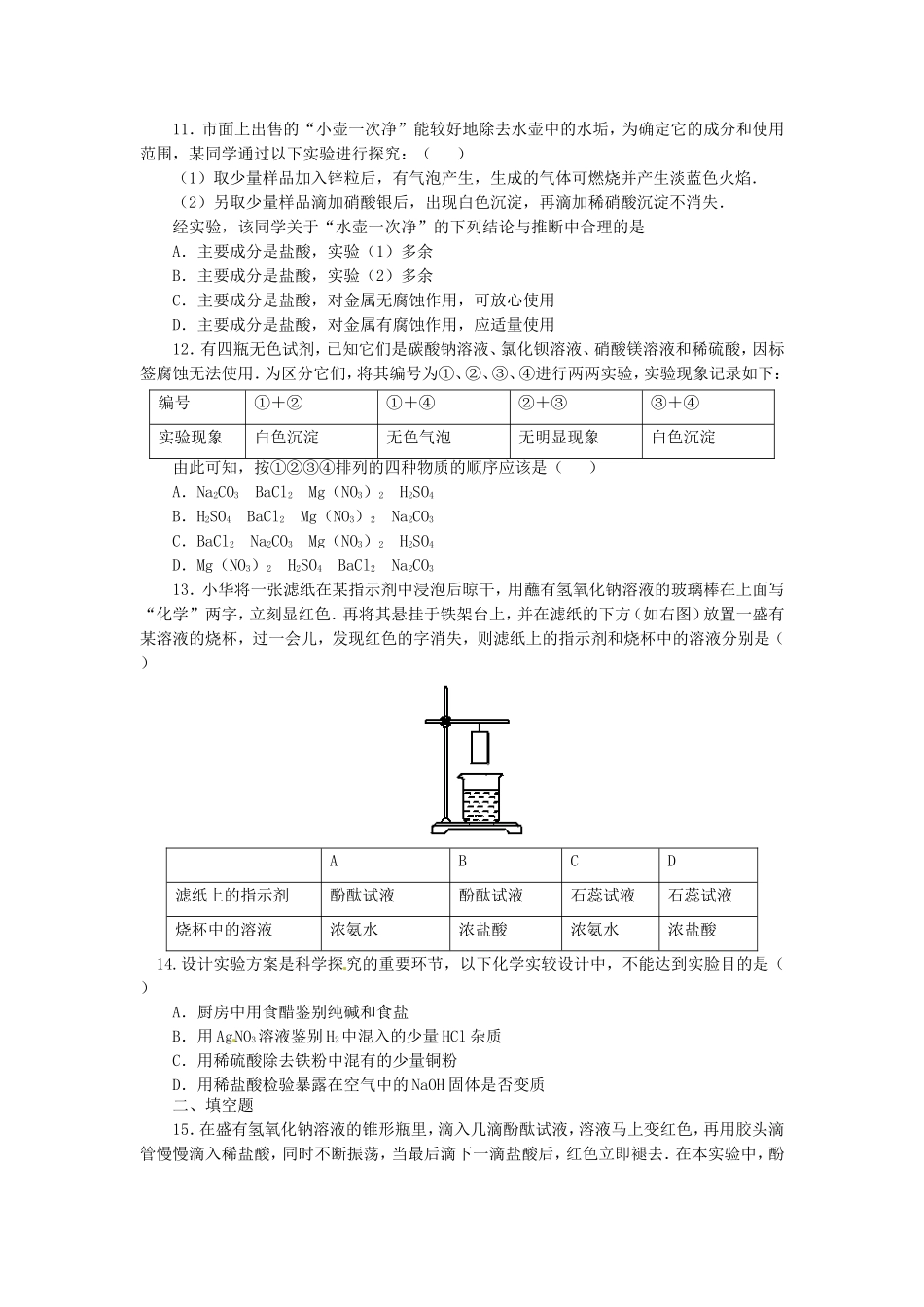 初中化学专题复习-专题五-化学实验与评价(无答案)-鲁教版_第3页