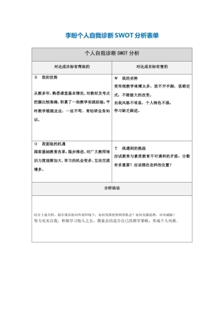 李盼个人自我诊断SWOT分析表