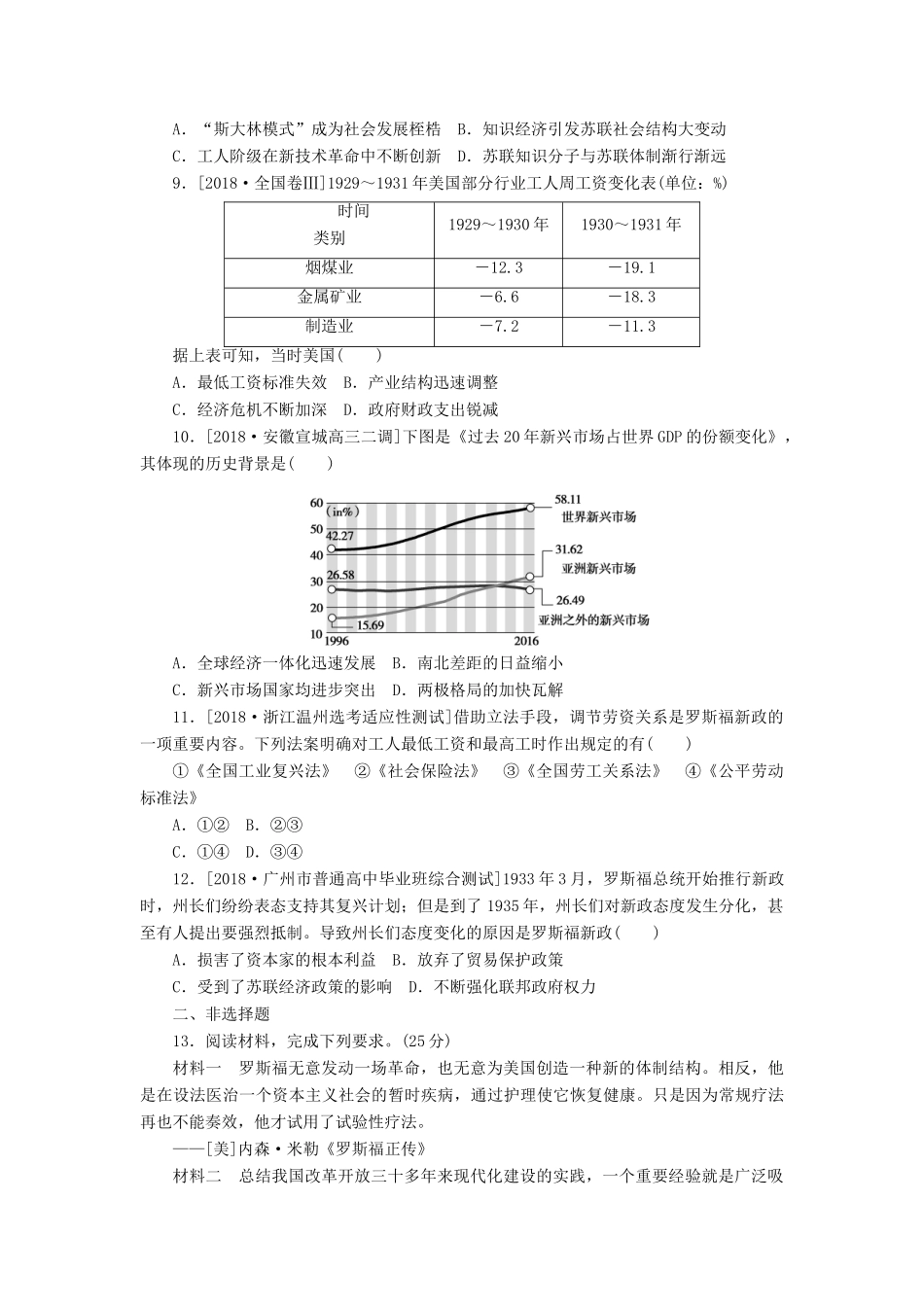 高考历史二轮复习 专题十二 20世纪社会现代化模式的探索——社会主义制度的建立和资本主义的创新与调整能力卷-人教版高三全册历史试题_第2页