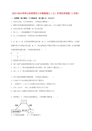 山东省枣庄八中南校高三化学上学期1月月考试卷（含解析）-人教版高三全册化学试题