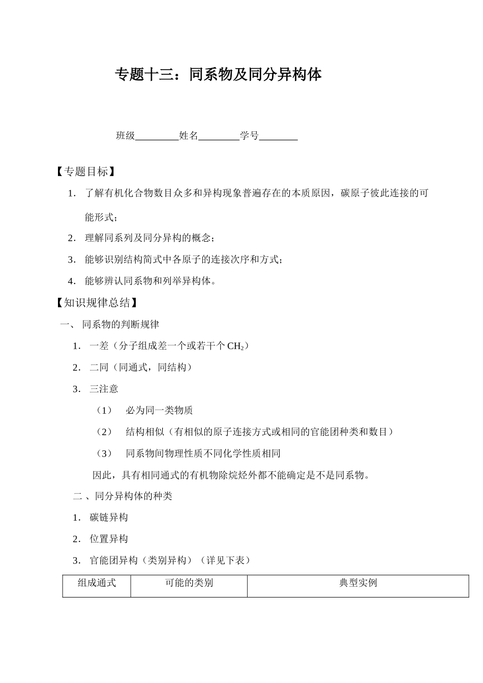 专题13同系物与同分异构体_第1页