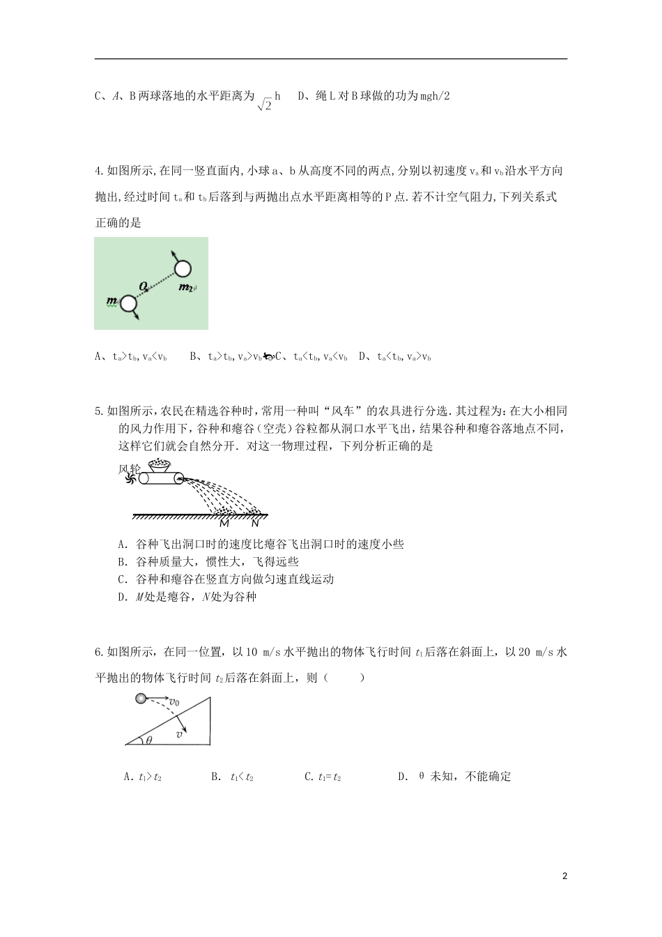 内蒙古高三物理-单元知识点测试25《抛体运动》新人教版_第2页