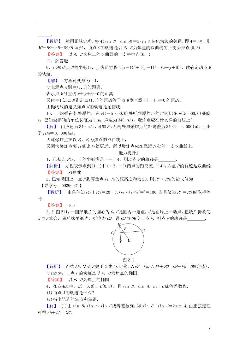 高中数学 第2章 圆锥曲线与方程 2.1 圆锥曲线学业分层测评 苏教版选修2-1-苏教版高二选修2-1数学试题_第2页