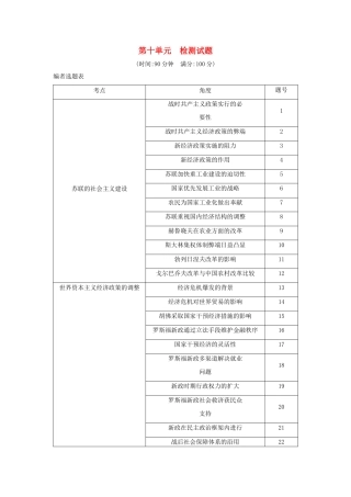 （山东专用）版高考历史一轮总复习 第十单元 世界资本主义经济政策的调整和苏联的社会主义建设检测试题（含解析）新人教版-新人教版高三全册历史试题