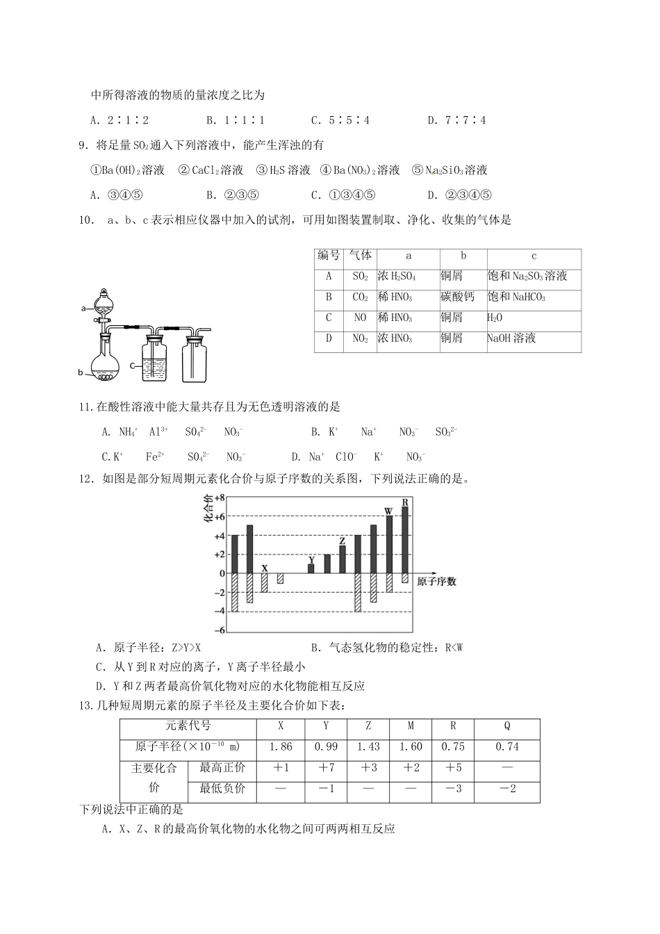 江西省南昌市高一化学下学期第一次阶段性考试试题-人教版高一全册化学试题_第2页