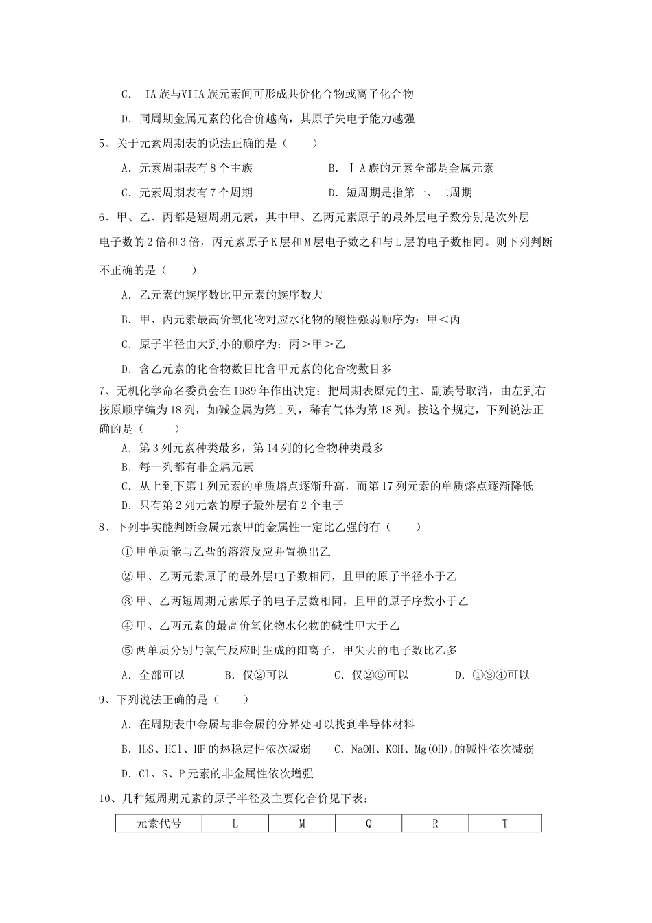 陕西省黄陵县高一化学下学期期末考试试题（重点班）-人教版高一全册化学试题_第2页