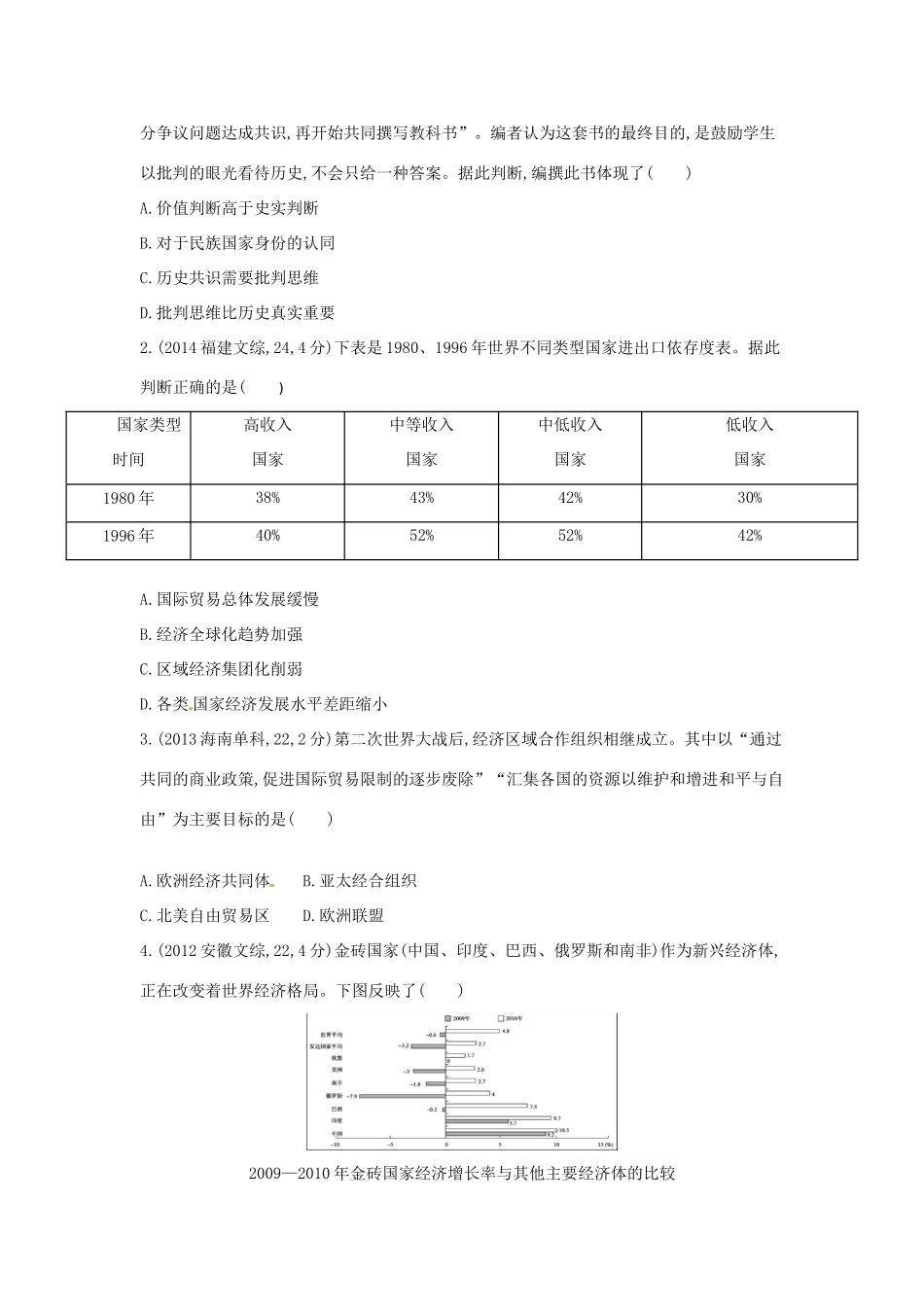 3年高考高考历史一轮复习 专题十二 第33讲 二战后资本主义世界经济体系的形成与经济全球化的世界-人教版高三全册历史试题_第3页