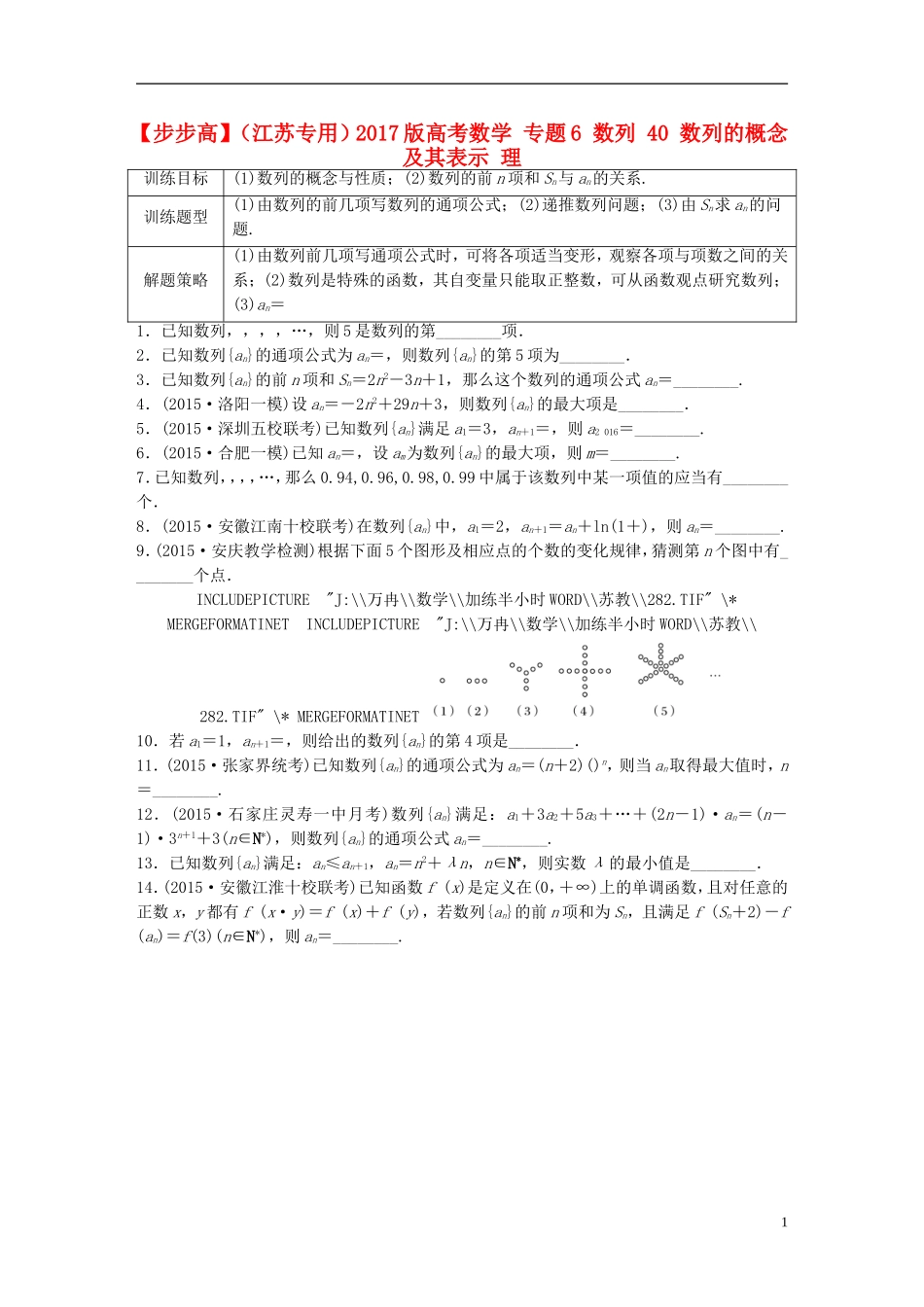 （江苏专用）高考数学 专题6 数列 40 数列的概念及其表示 理-人教版高三全册数学试题_第1页
