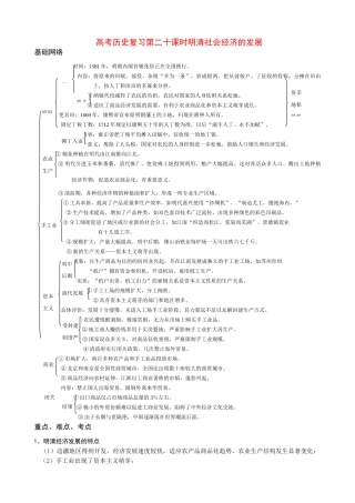 高考历史复习第二十课时明清社会经济的发展