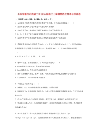 山东省德州市武城二中高三化学上学期第四次月考试卷（含解析）-人教版高三全册化学试题