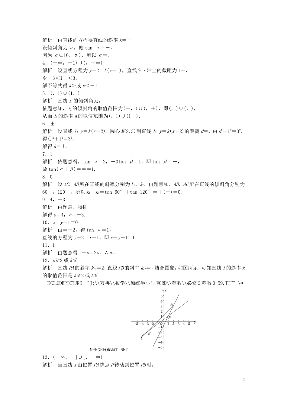（江苏专用）高考数学 专题9 平面解析几何 64 直线的斜率与倾斜角 理-人教版高三全册数学试题_第2页