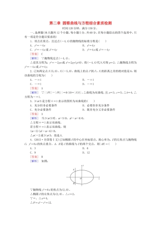 高中数学 第二章 圆锥曲线与方程综合素质检测 新人教A版选修1-1-新人教A版高二选修1-1数学试题