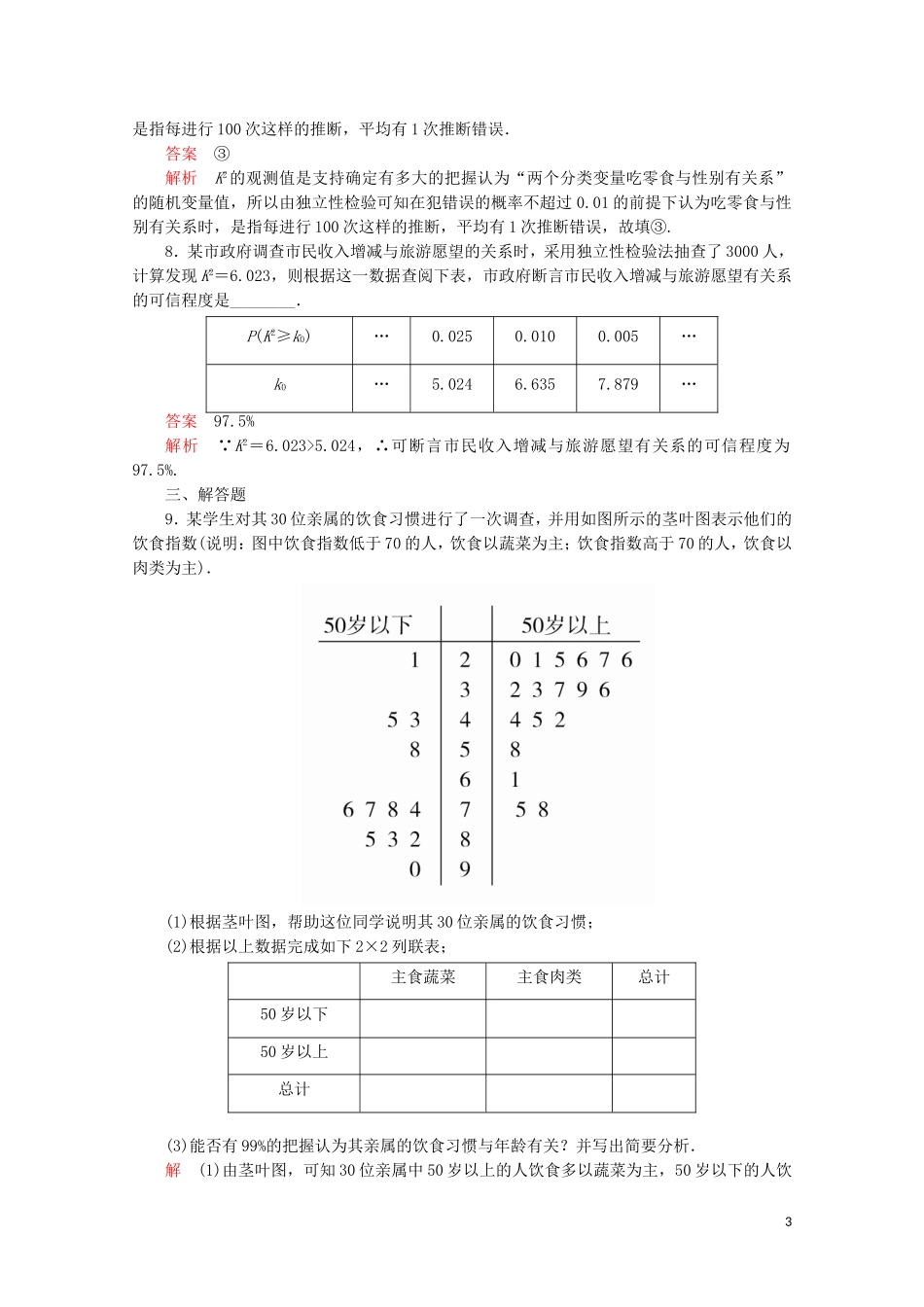 高中数学 第三章 统计案例 3.2 独立性检验的基本思想及其初步应用课后课时精练 新人教A版选修2-3-新人教A版高二选修2-3数学试题_第3页