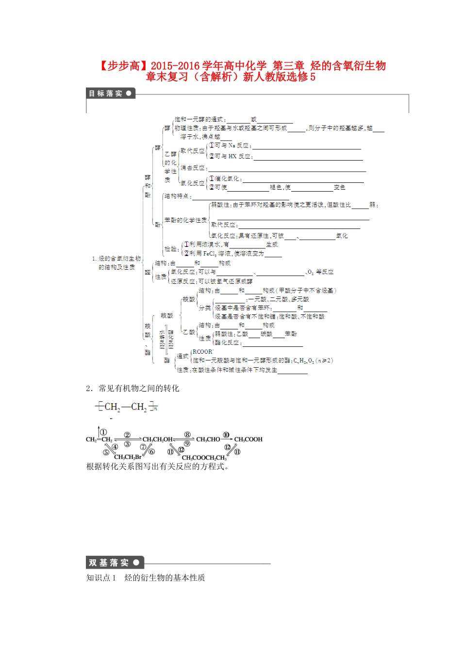 高中化学 第三章 烃的含氧衍生物章末复习（含解析）新人教版选修5-新人教版高二选修5化学试题_第1页