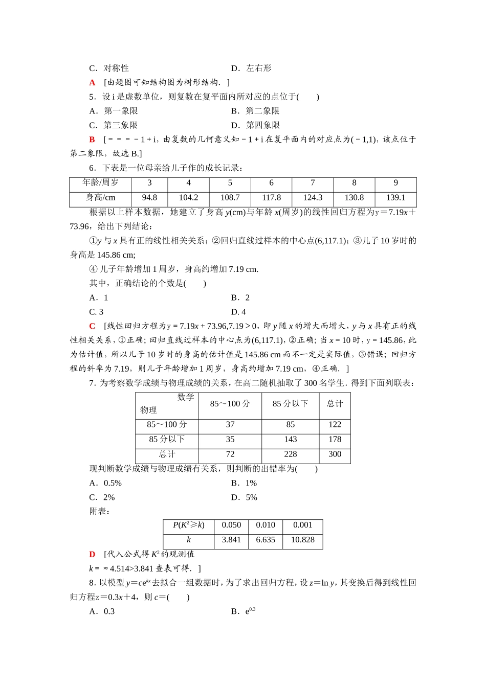 高中数学 模块综合测评2（含解析）新人教A版选修1-2-新人教A版高二选修1-2数学试题_第2页