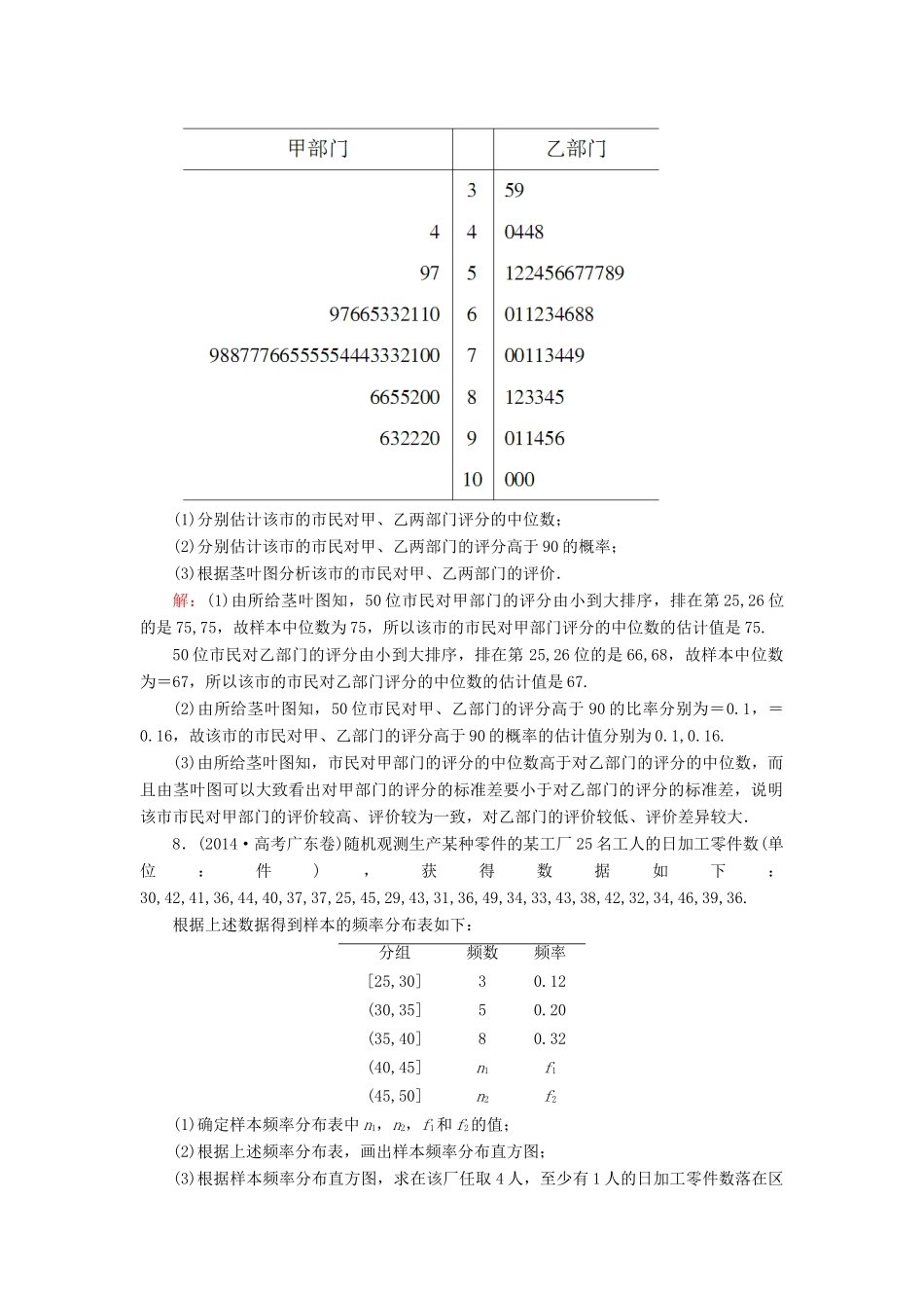 高考数学大一轮复习 第十章 统计、统计案例 10.2 统计图表、数据的数字特征及用样本估计总体课时规范训练 理 北师大版-北师大版高三全册数学试题_第3页