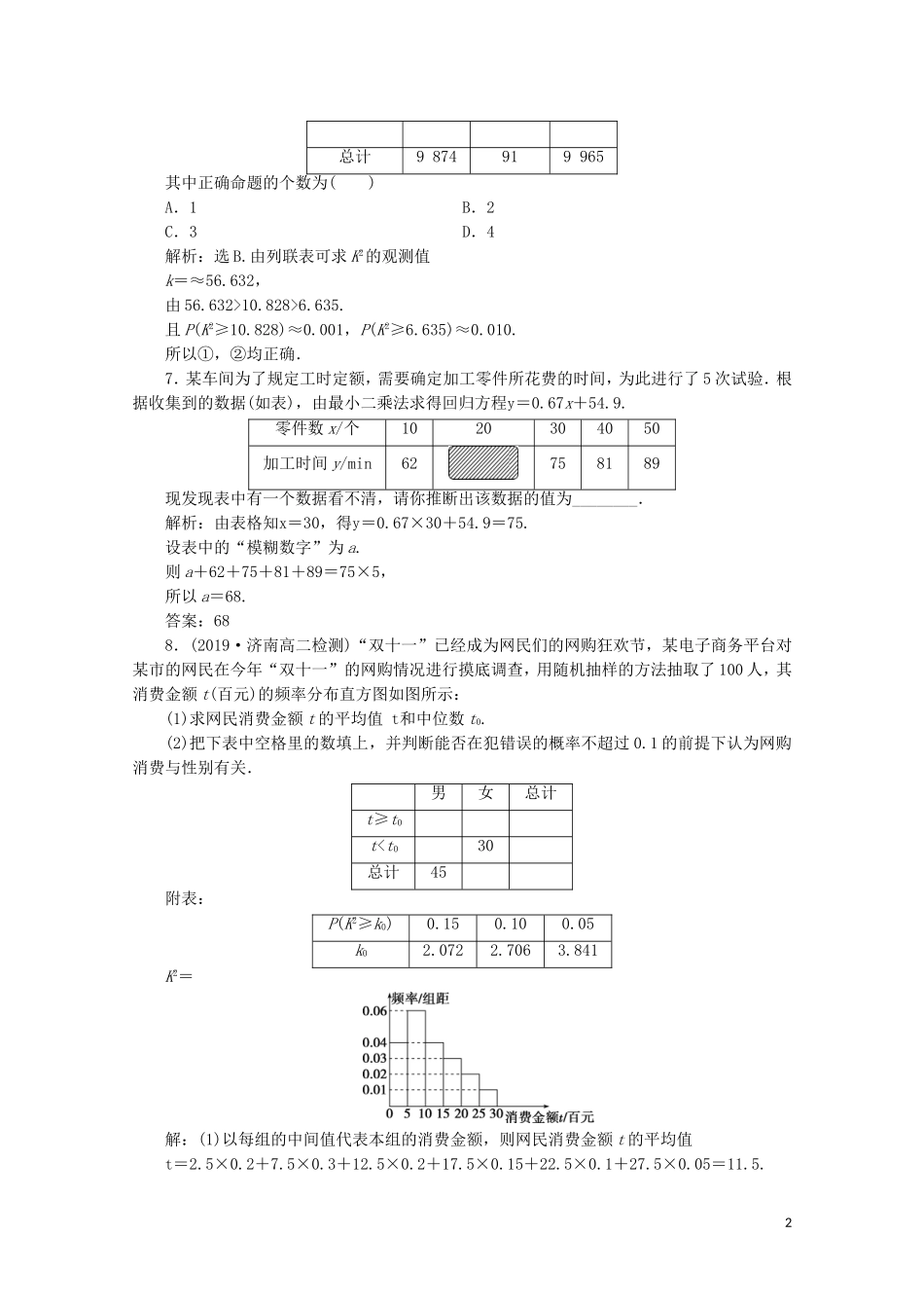 高中数学 第三章 统计案例 章末演练轻松闯关（含解析）新人教A版选修2-3-新人教A版高二选修2-3数学试题_第2页