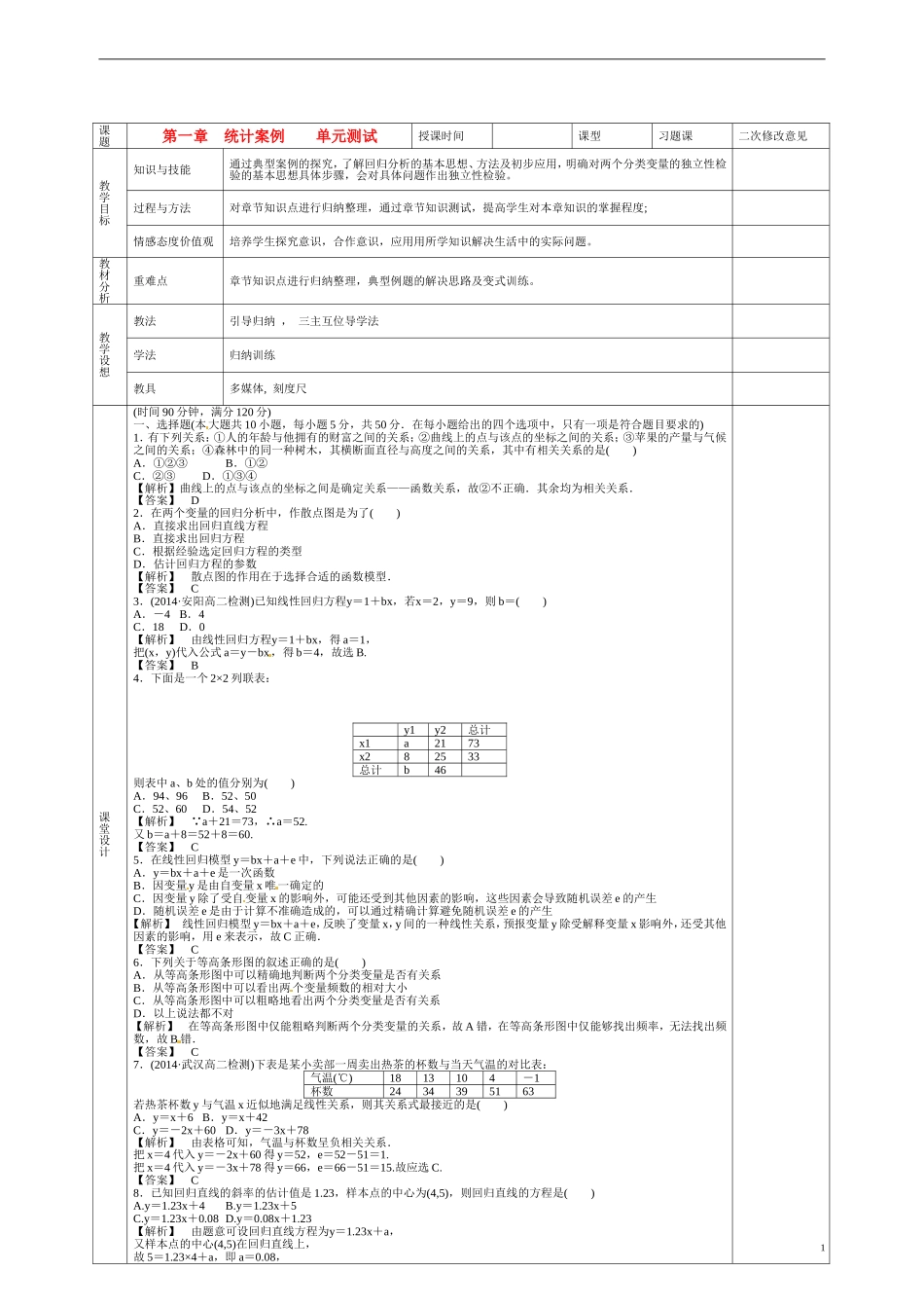 甘肃省庆阳市宁县第五中学高中数学 第一章 统计案例习题 新人教A版选修1-2_第1页