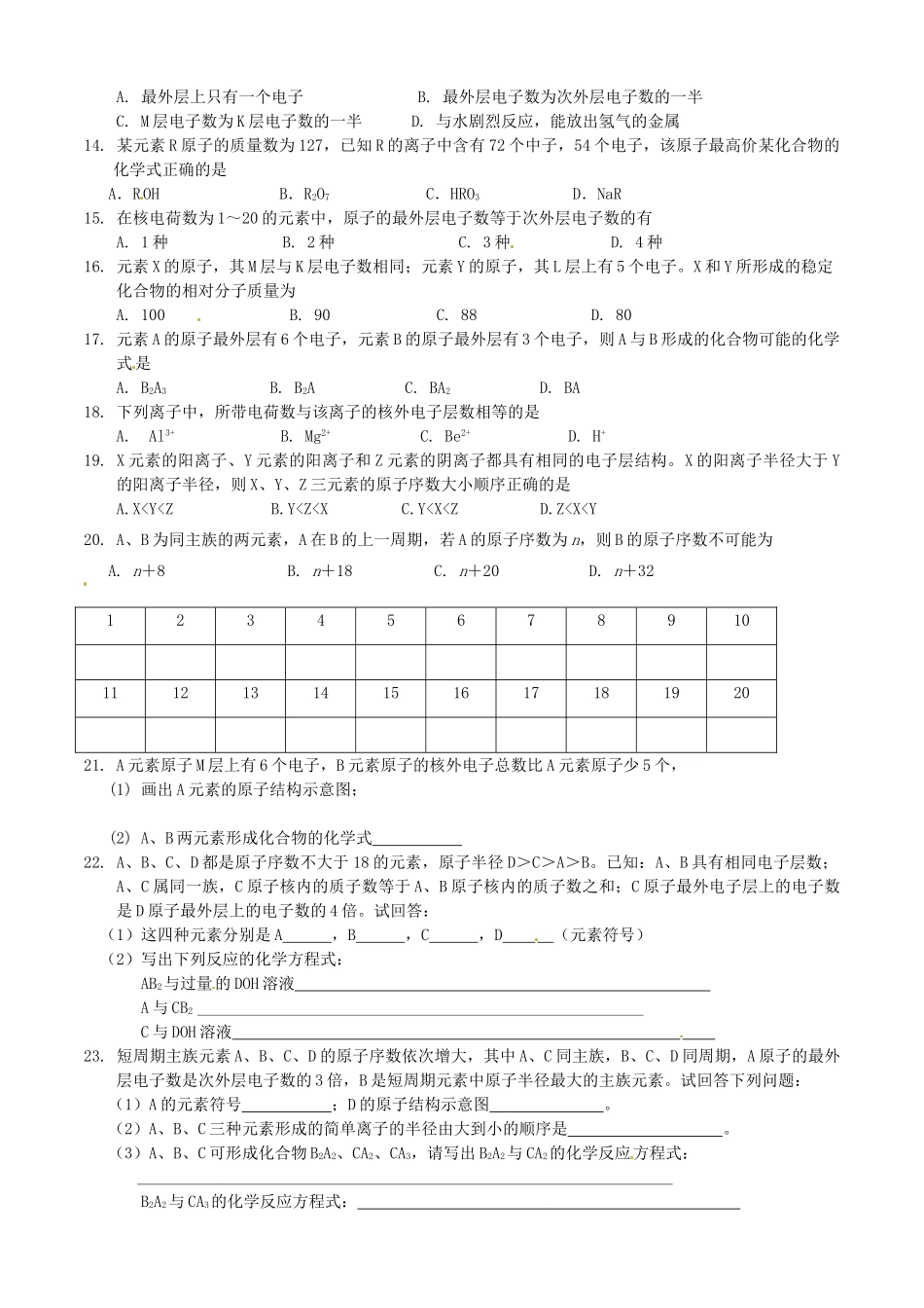 河北省张家口一中高一化学《元素周期律》作业1_第2页