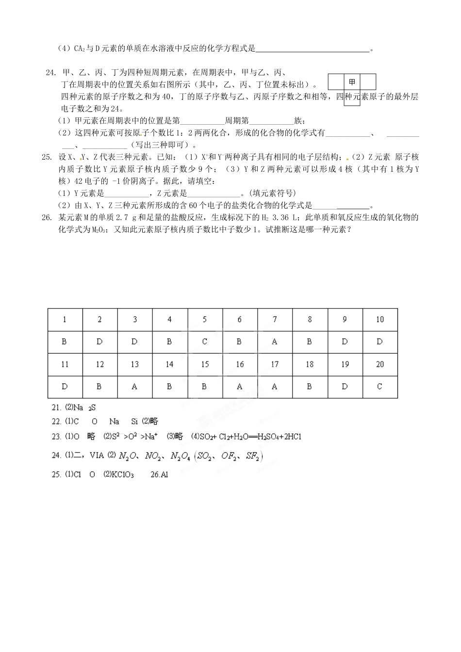 河北省张家口一中高一化学《元素周期律》作业1_第3页