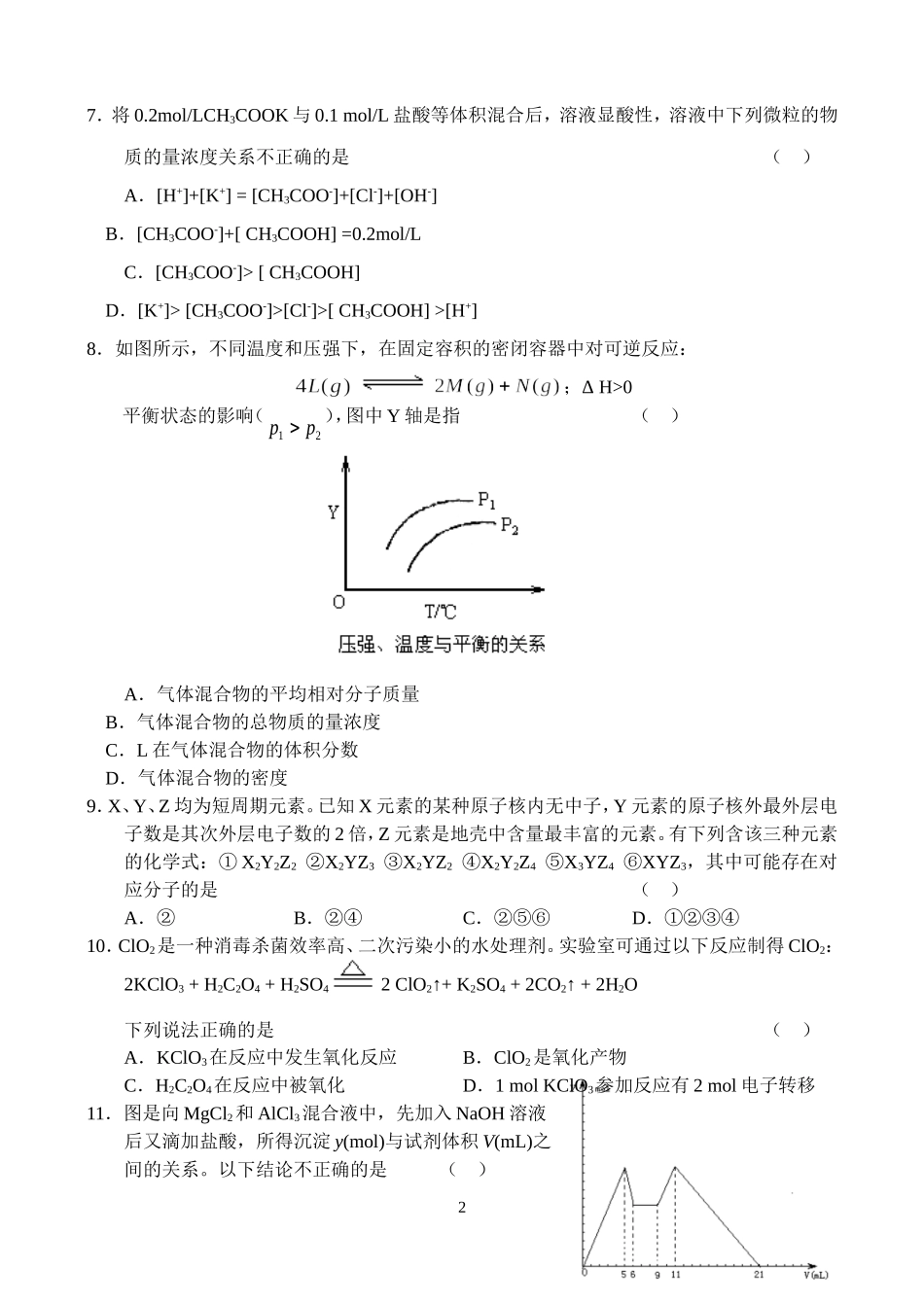 山东省实验中学高三第二次诊断测试——化学_第2页