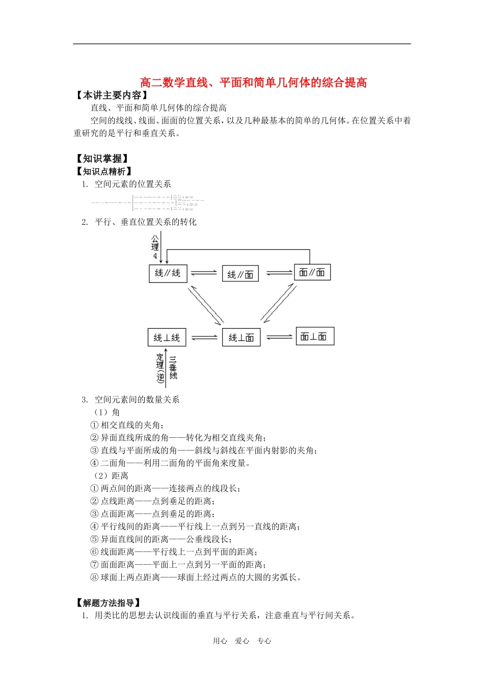 高二数学直线、平面和简单几何体的综合提高知识精讲_第1页