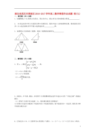 湖北省武汉市黄陂区高二数学寒假作业试题 理(九)-人教版高二全册数学试题