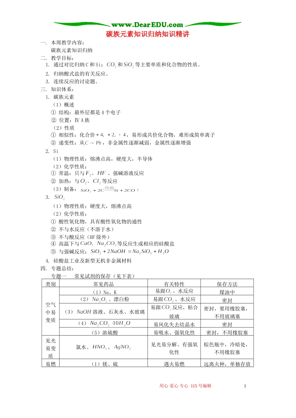 碳族元素知识归纳知识精讲 人教版_第1页