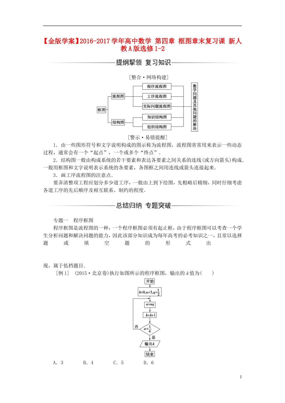高中数学 第四章 框图章末复习课 新人教A版选修1-2-新人教A版高二选修1-2数学试题_第1页