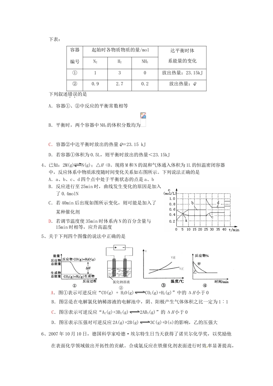 江苏省怀仁中学高三化学复习《化学平衡选择强化》练习（2）_第2页