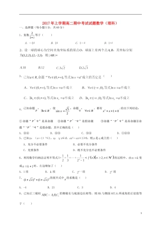 湖南省双峰县高二数学下学期期中试题 理-人教版高二全册数学试题