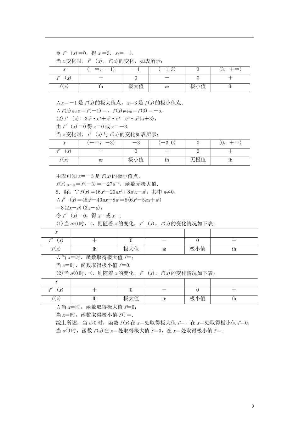 高中数学 课时跟踪训练（十一）函数的极值 北师大版选修2-2-北师大版高二选修2-2数学试题_第3页