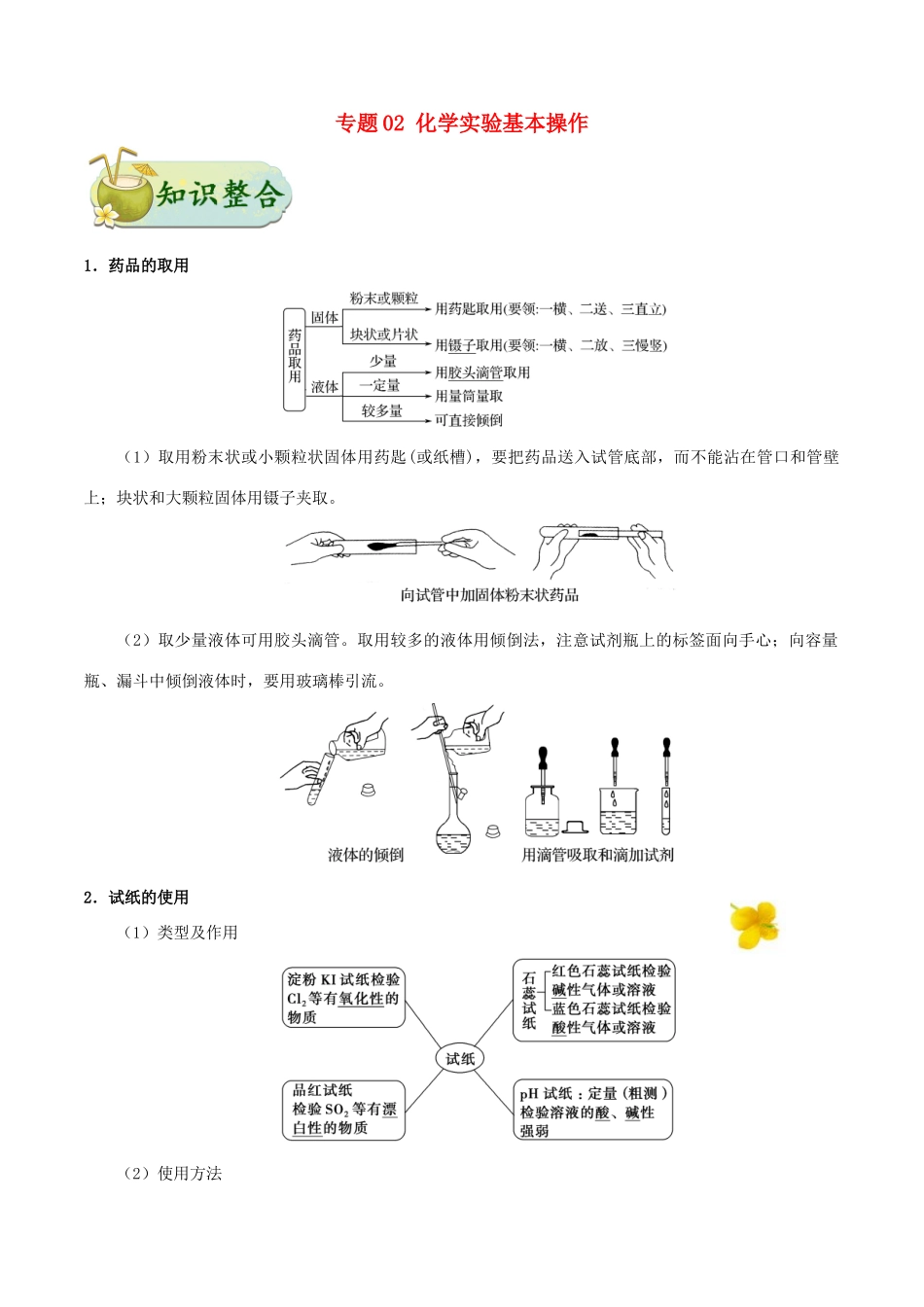 备战高考化学 考点一遍过 专题02 化学实验基本操作-人教版高三全册化学试题_第1页