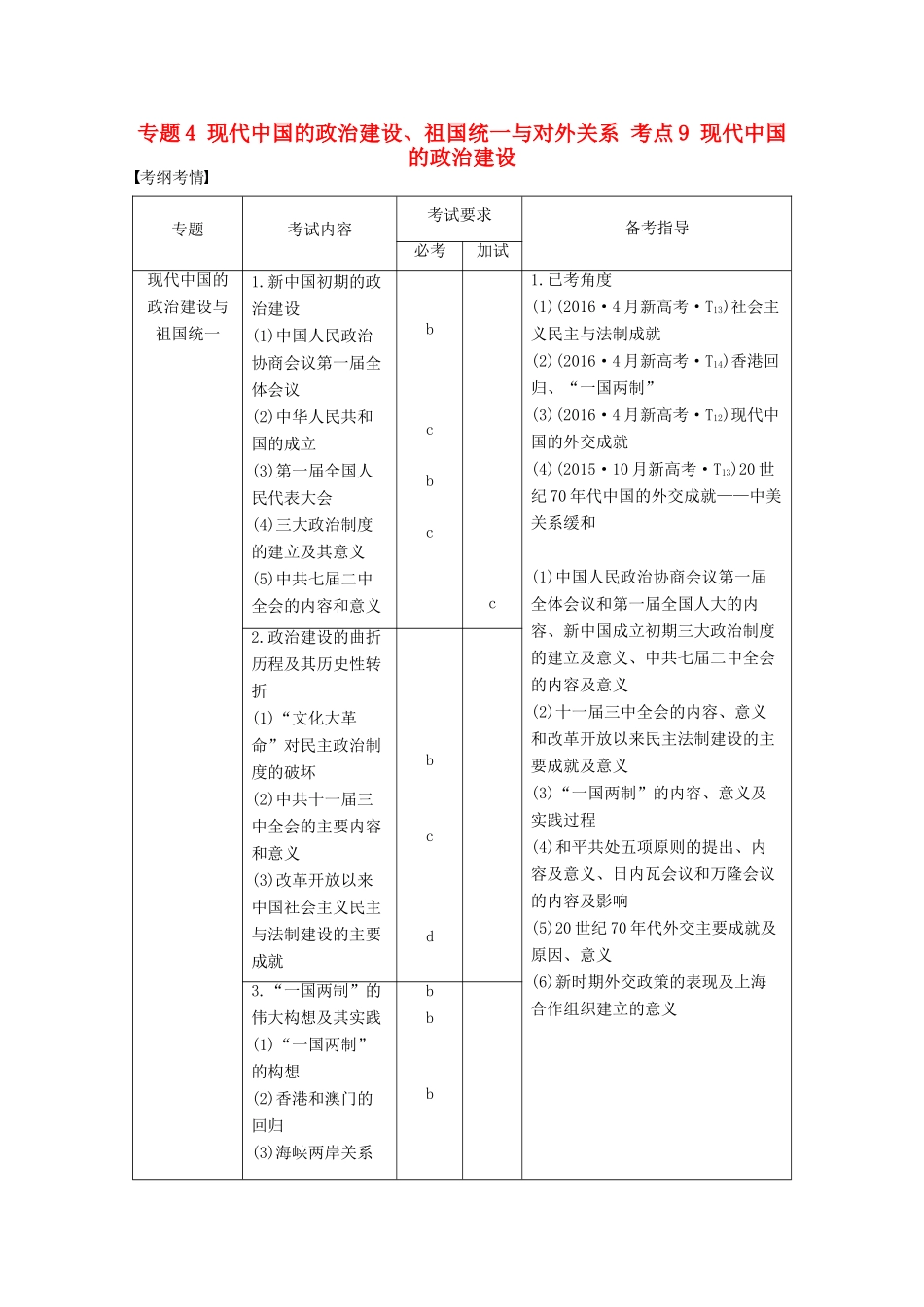 （浙江选考）高考历史总复习 专题4 现代中国的政治建设、祖国统一与对外关系 考点9 现代中国的政治建设-人教版高三全册历史试题_第1页