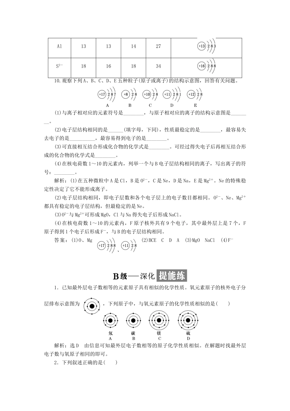 高中化学 课时跟踪检测（九）人类对原子结构的认识 苏教版必修1-苏教版高一必修1化学试题_第3页